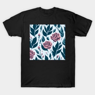 cool tone rose pattern T-Shirt